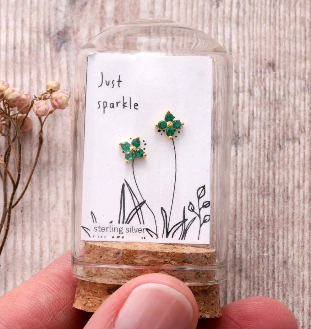 Just Sparkle 4 Gem Earrings - Green/Gold