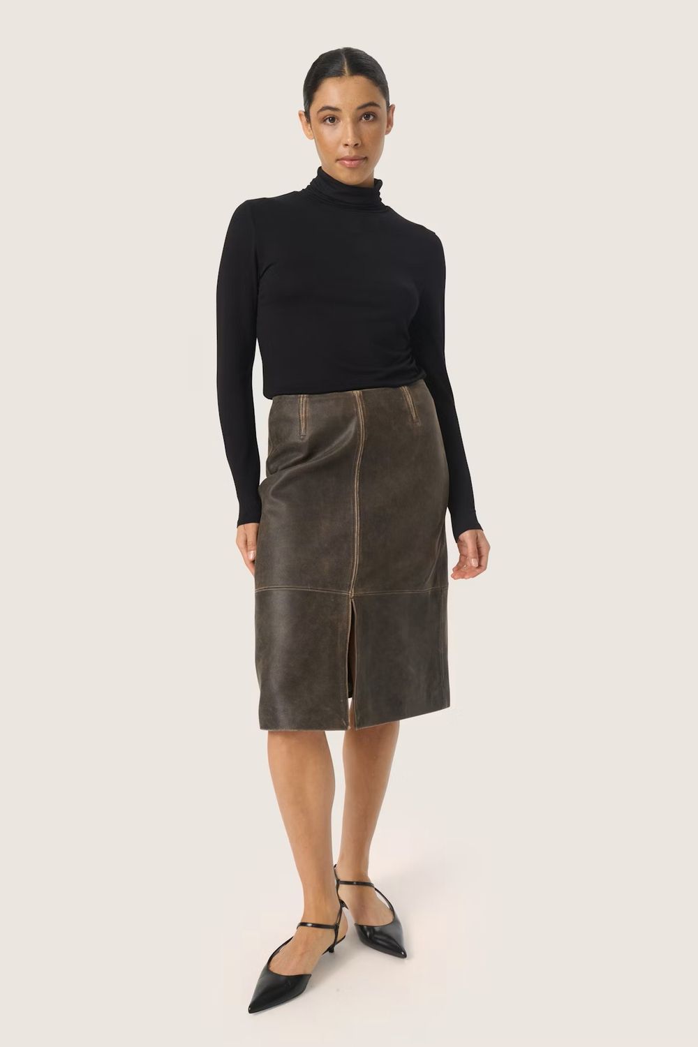 SLFiorella Leather Skirt - Worn Down Black