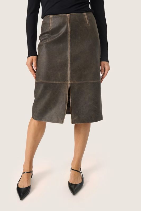 SLFiorella Leather Skirt - Worn Down Black