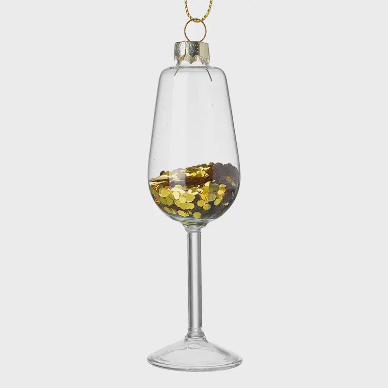Champagne Glass Hanger - Gold Glitter