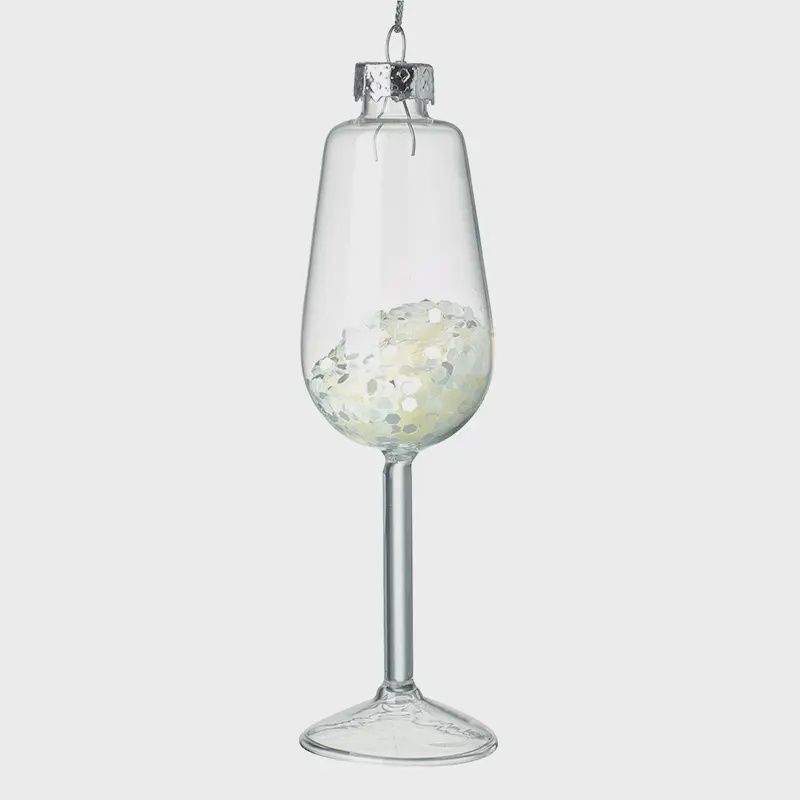 Champagne Glass Hanger - White Glitter