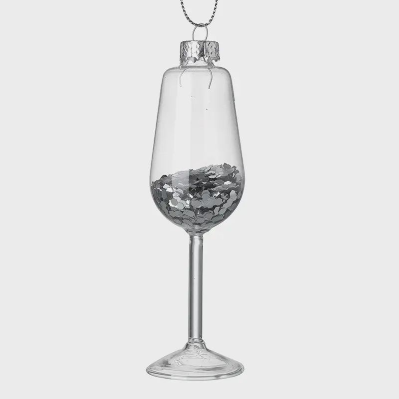 Champagne Glass Hanger - Silver Glitter