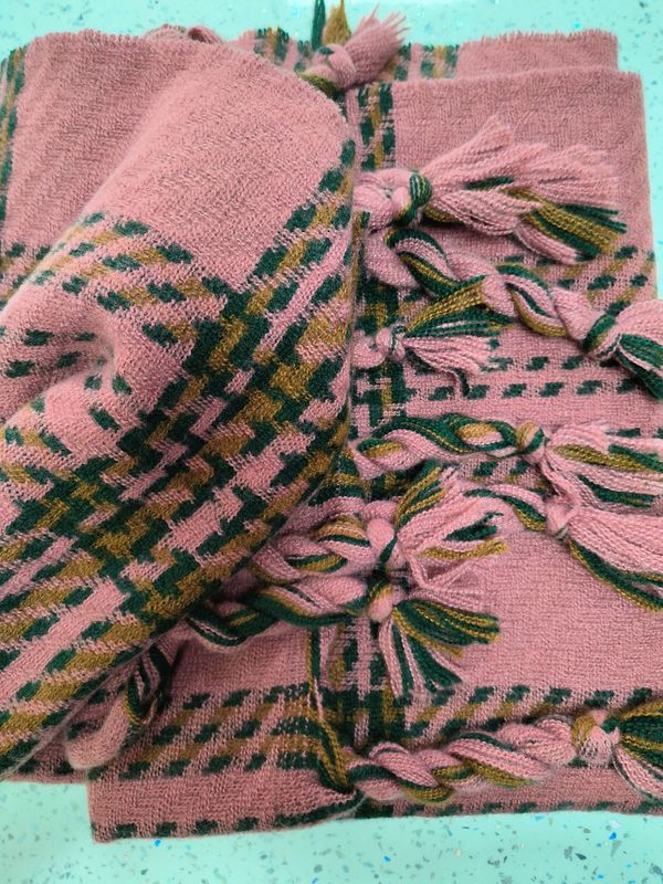 Tartan Tassel Scarf - Dusky Pink/Forest Green