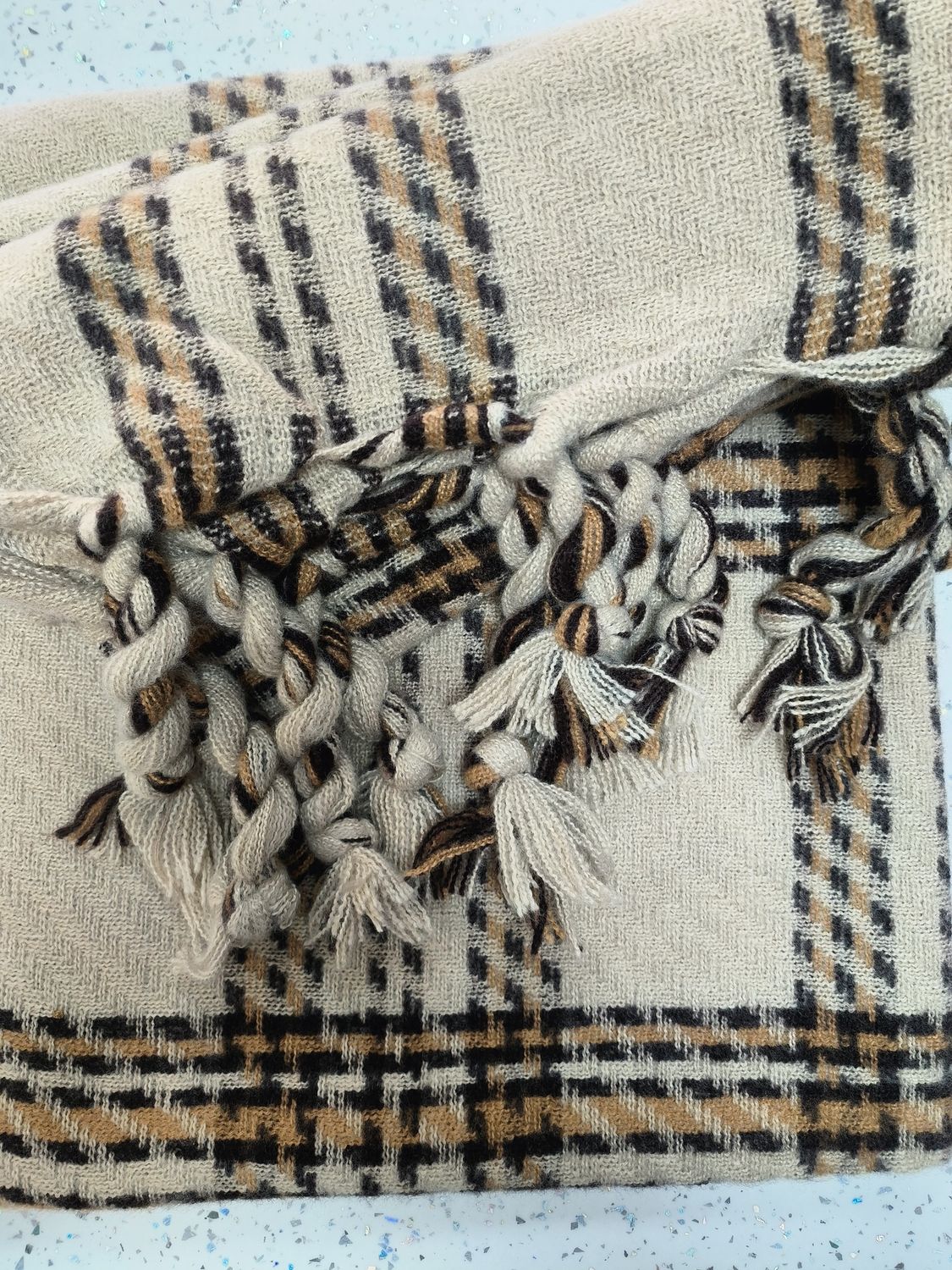 Tartan Tassel Scarf - Ivory/Caramel