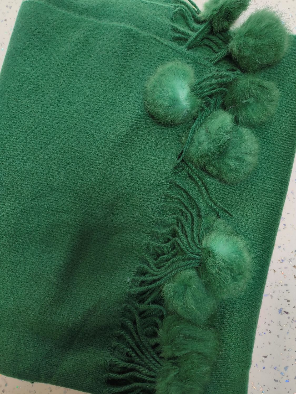 Pom Pom Scarf - Forest Green