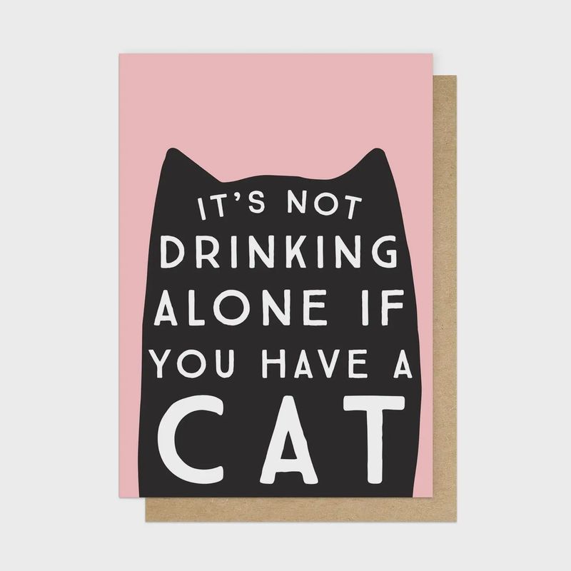 Greetings Card - Drinking Alone Cat