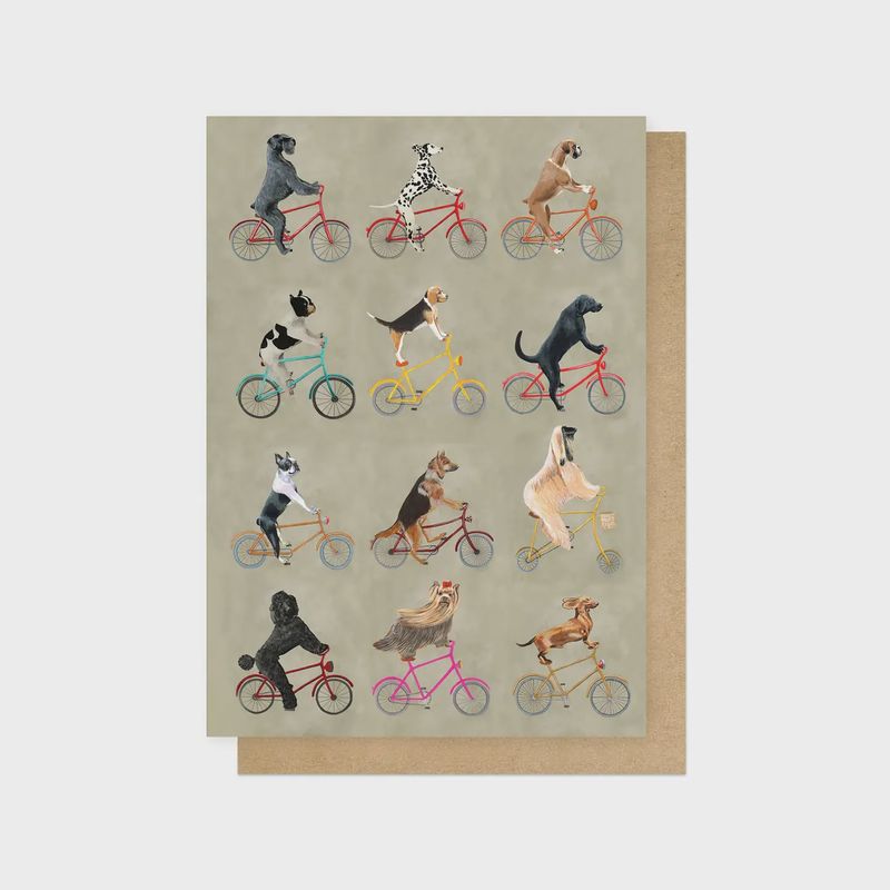 Greetings Card - Cycling Dogs