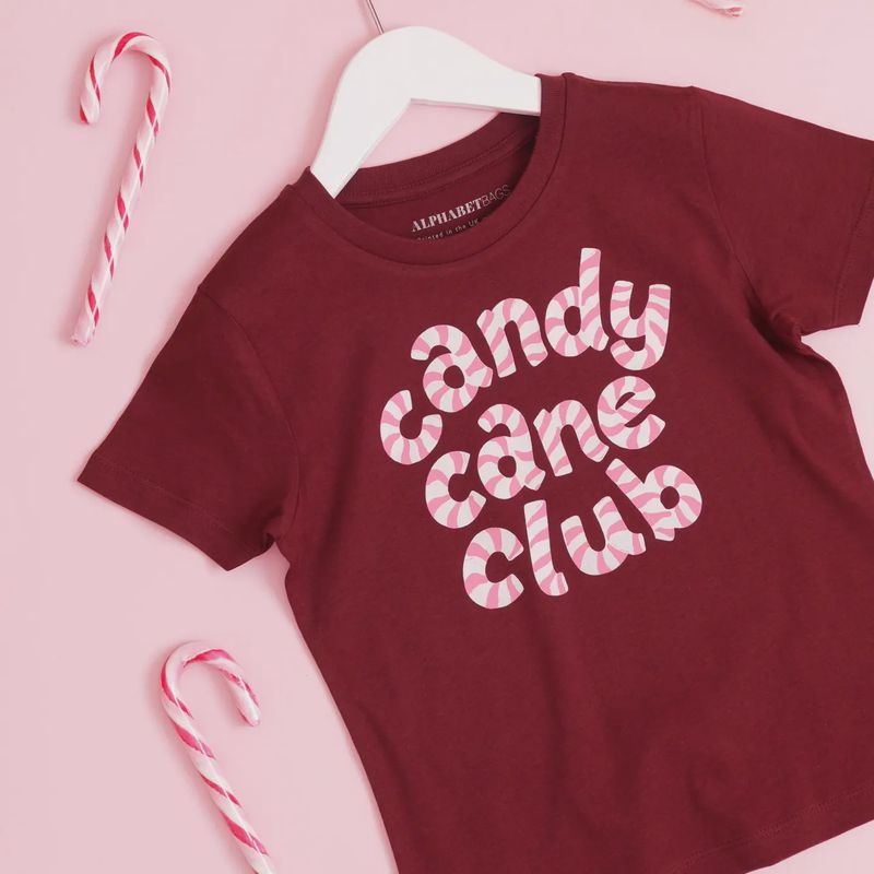 Candy Cane Club Kid&#39;s TShirt - Burgundy