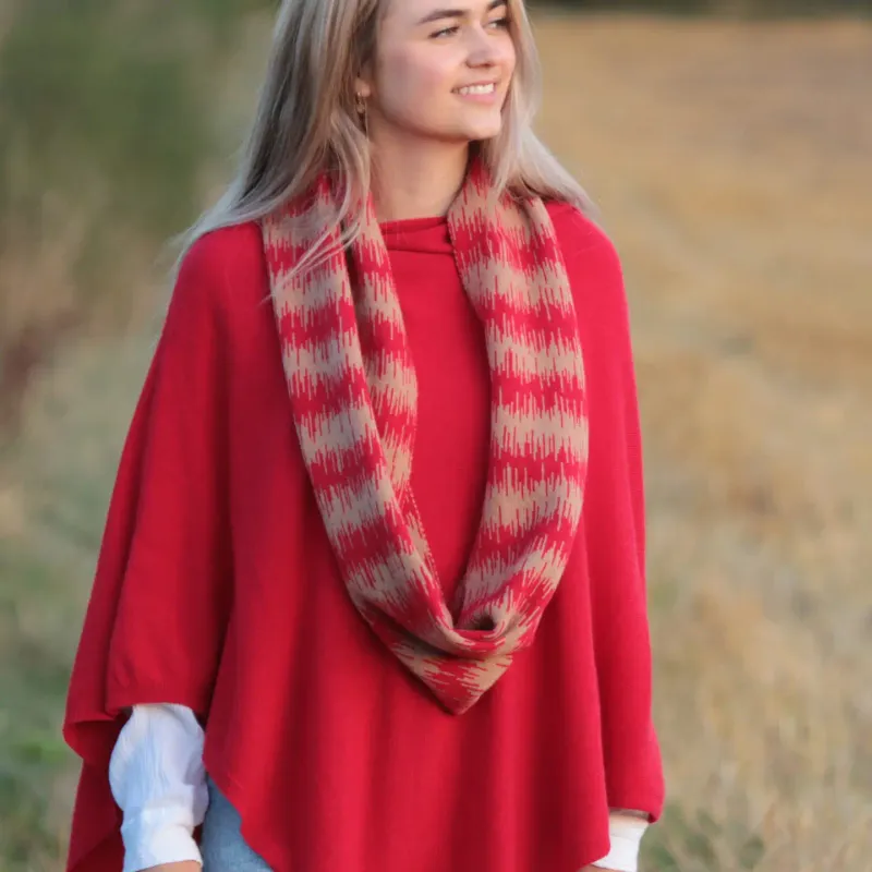 Cashmere Blend Wave Snood - Red/Camel