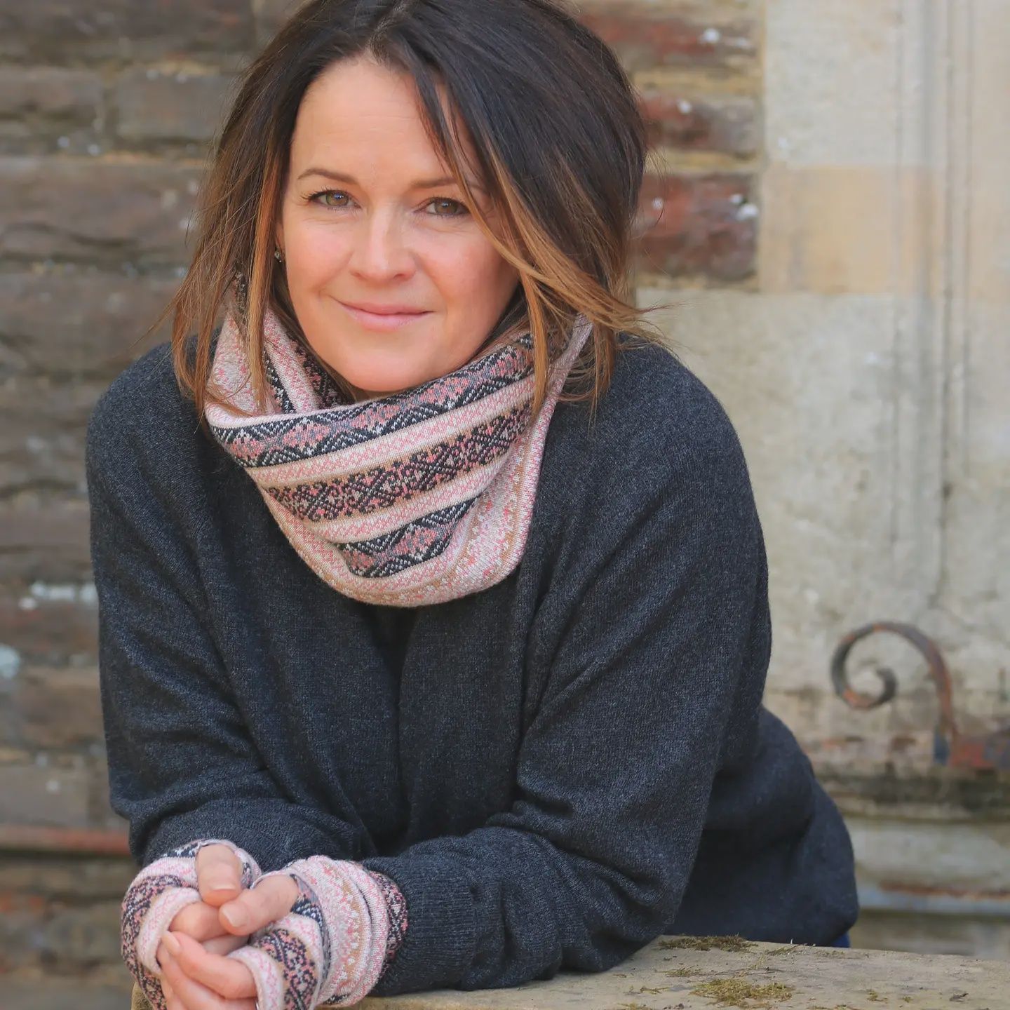 Cashmere Blend Fairisle Snood - Cream Anthracite and Camel