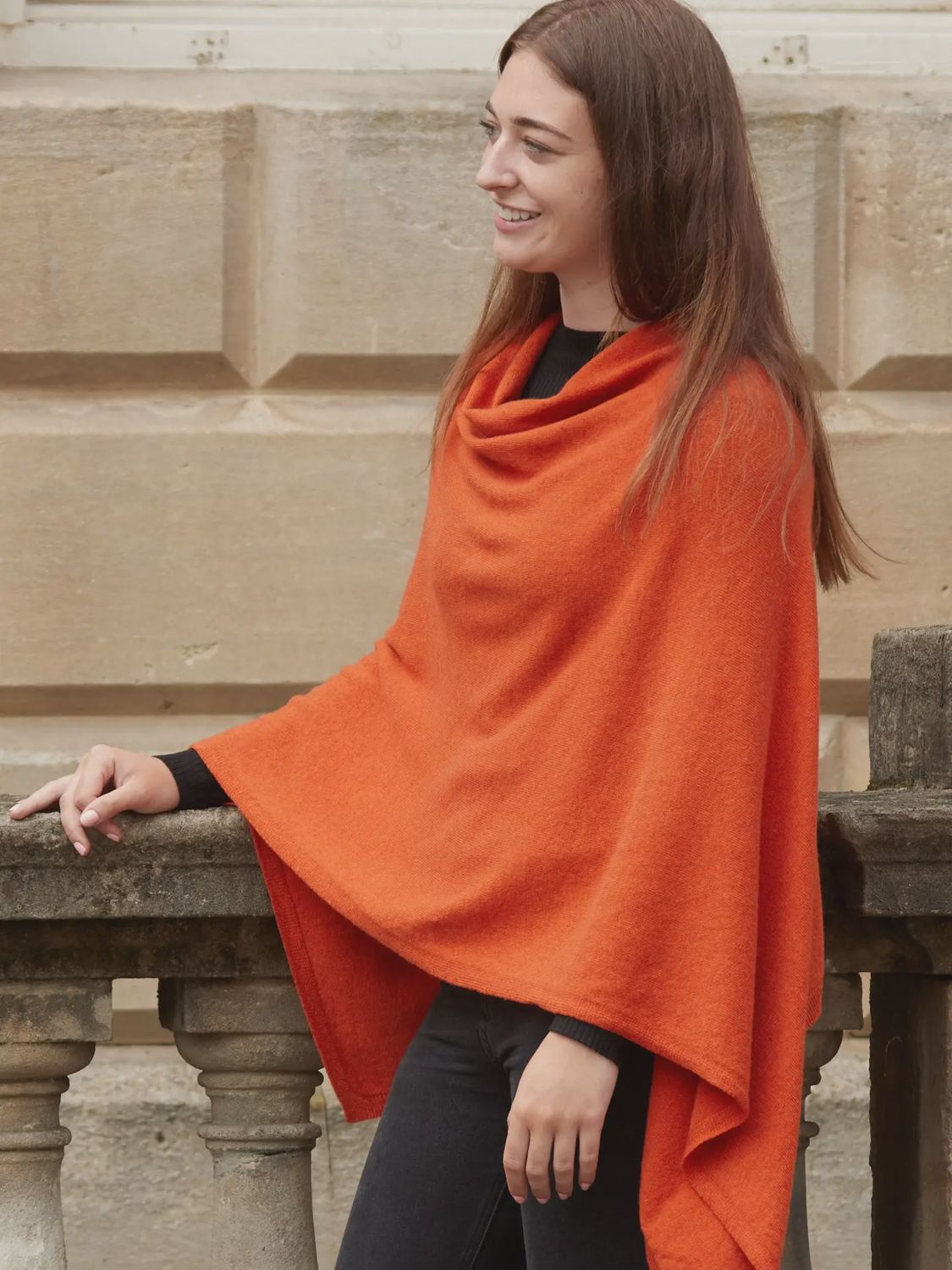 Cashmere Blend Poncho - Brick Orange