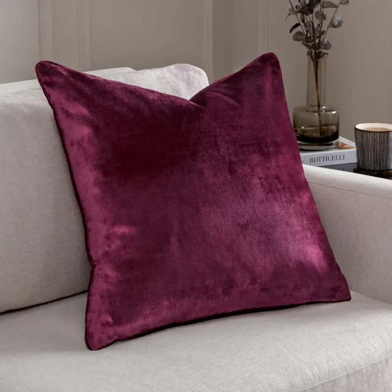 Luxe Velvet Piped Cushion 55x55cm - Cranberry
