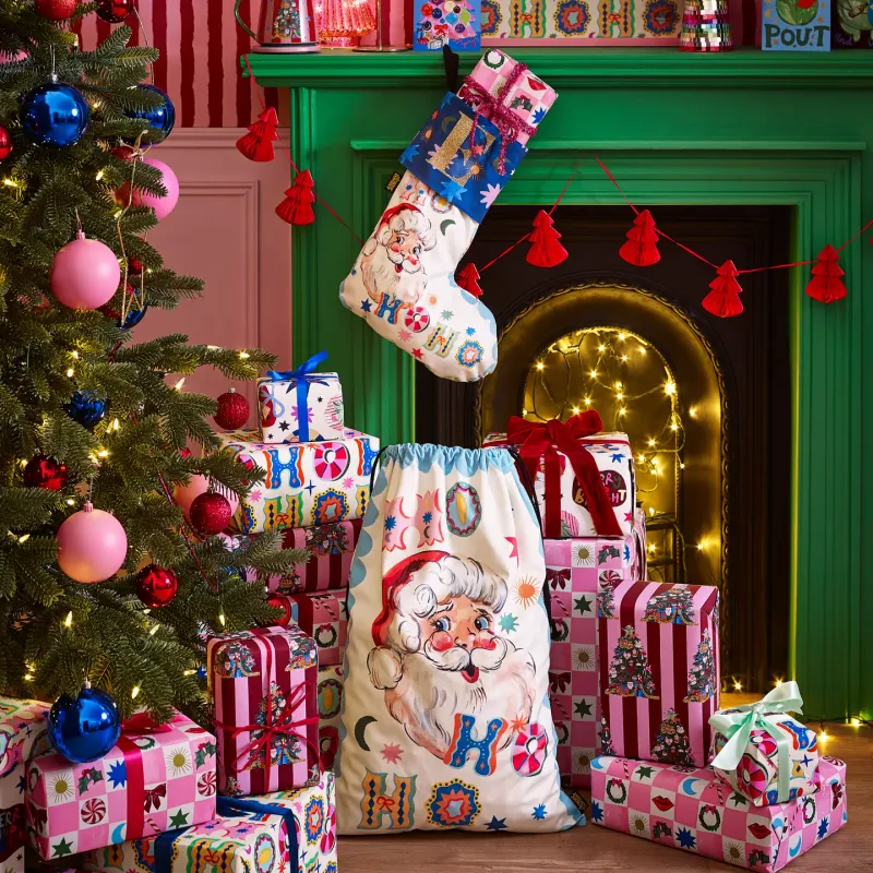 Jolly Santa Velvet Stocking - Multi