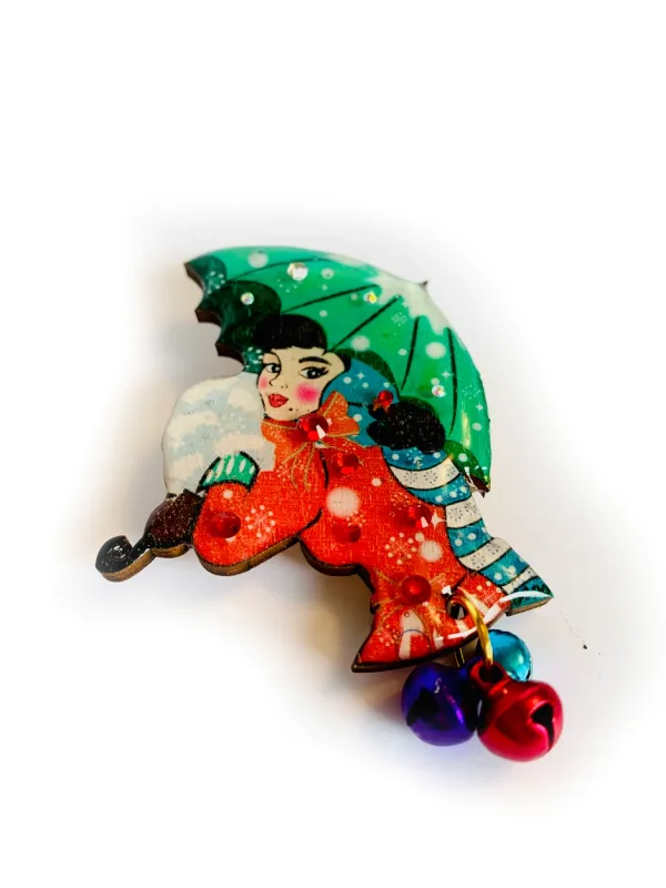 Winter Umbrella Christmas Brooch