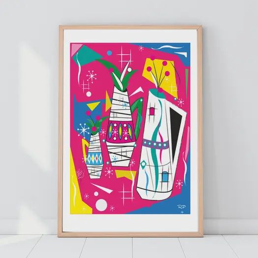 Mid Century Vase A4 Print - Pink