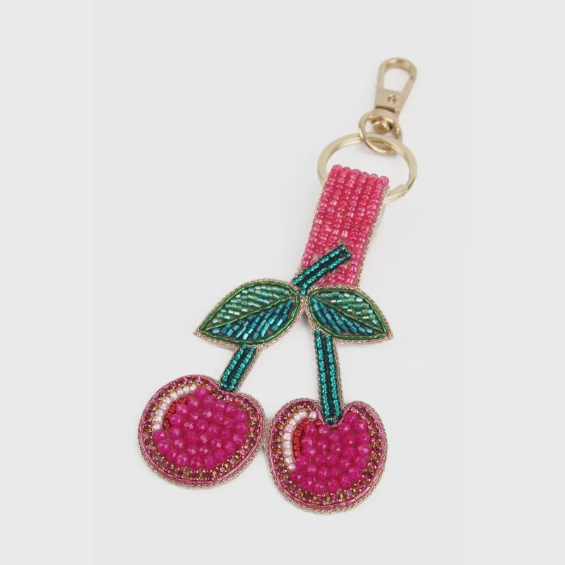 Cherry Beaded Keyring - Red