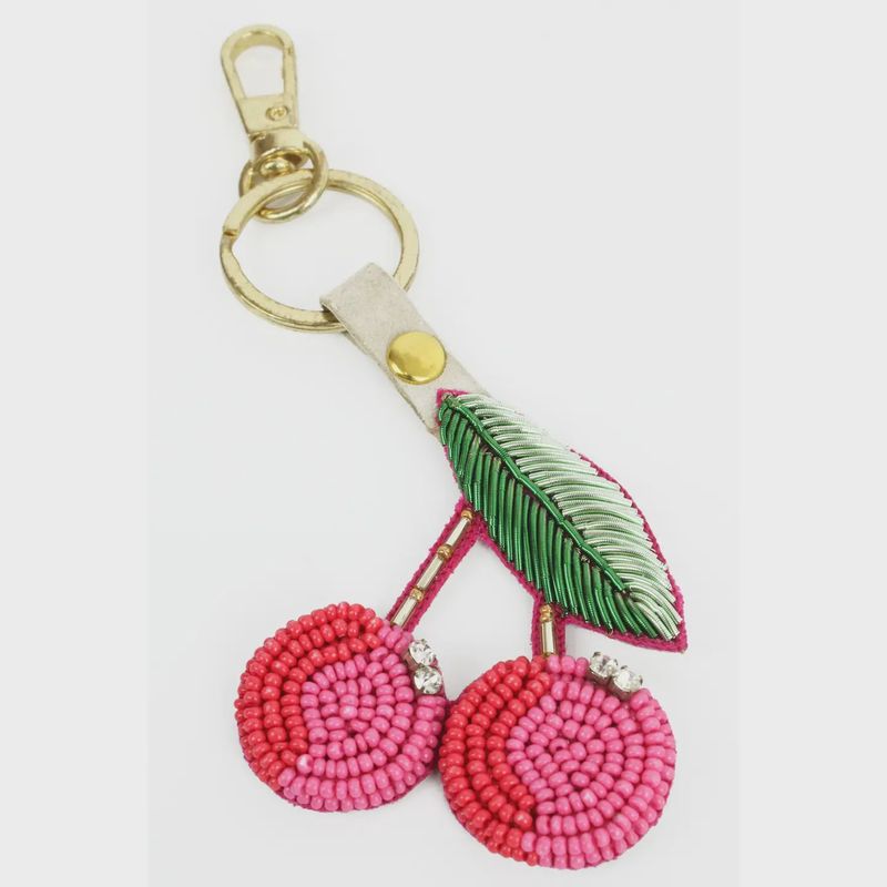 Cherry Beaded Keyring - Pink &amp; Red