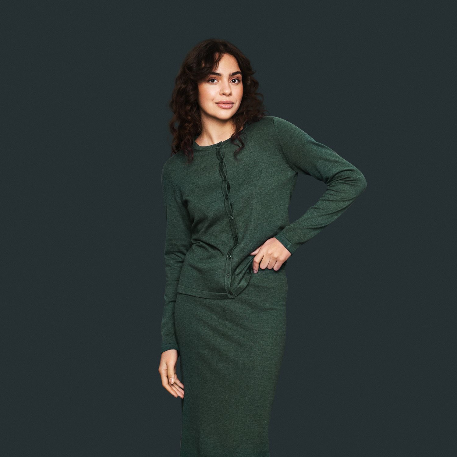 Mila Round Neck Cardigan - June Bug Melange