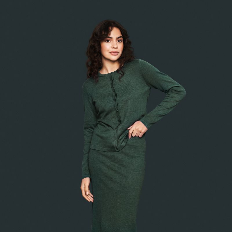 Mila Round Neck Cardigan - June Bug Melange