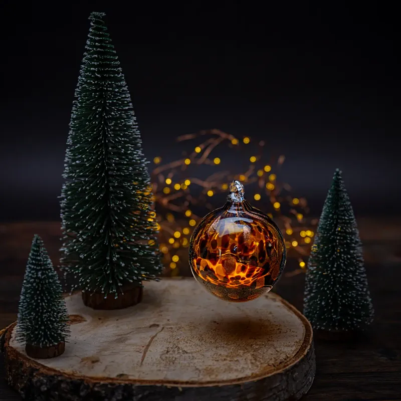 Hand-blown Glass Bauble - Leopard Print &amp; Bronze