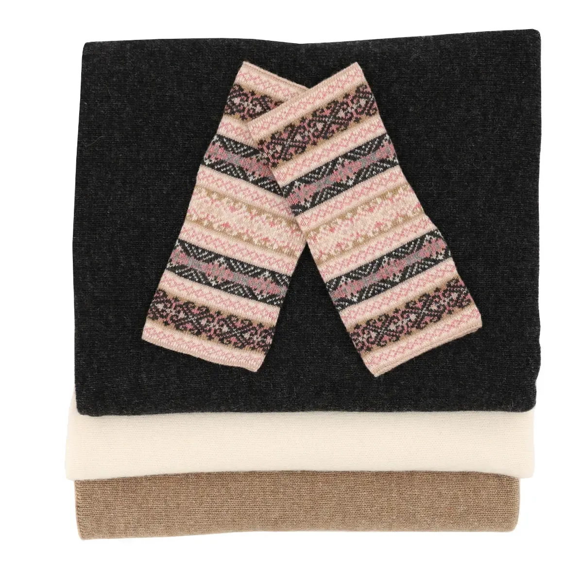 Cashmere Blend Fairisle Wrist Warmers - Anthracite Whisper