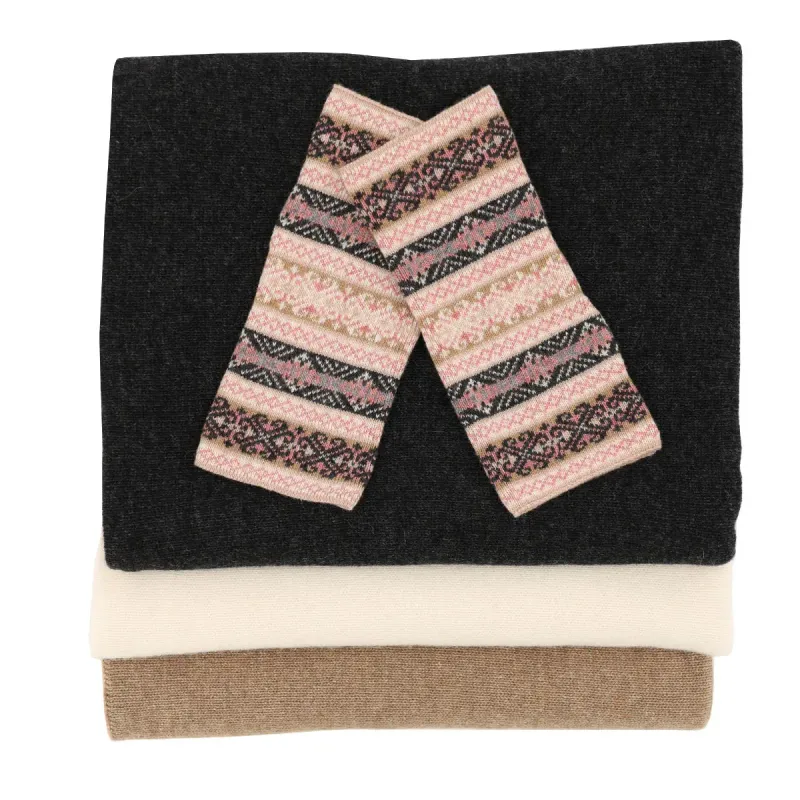 Cashmere Blend Fairisle Wrist Warmers - Anthracite Whisper