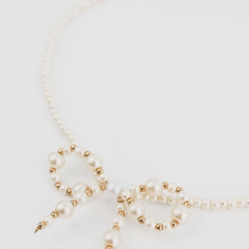 Pearl Bow Necklace - Pearl/Gold