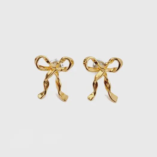 Bow Stud Earrings - Gold