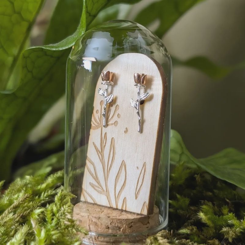 Rose Sterling Silver &amp; Plated Rose-Gold Studs