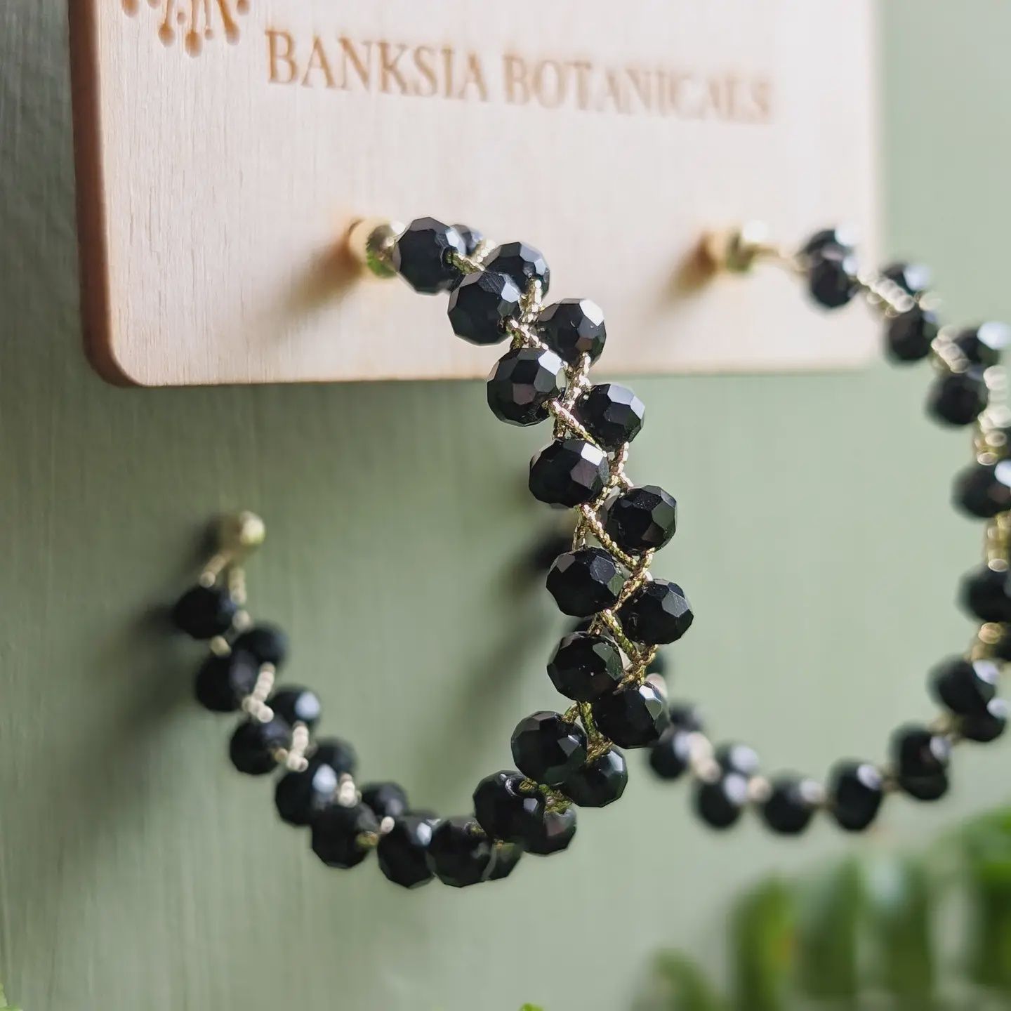 Beaded Hoop Earrings - Black