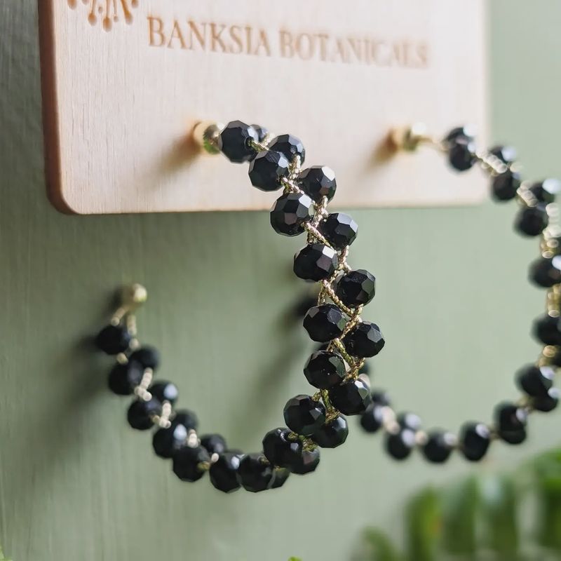 Beaded Hoop Earrings - Black