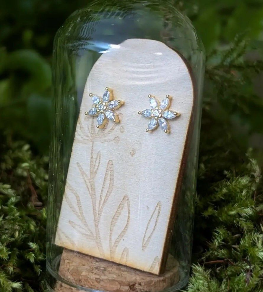 Pointed Flower Gold Plated Sterling Silver Studs