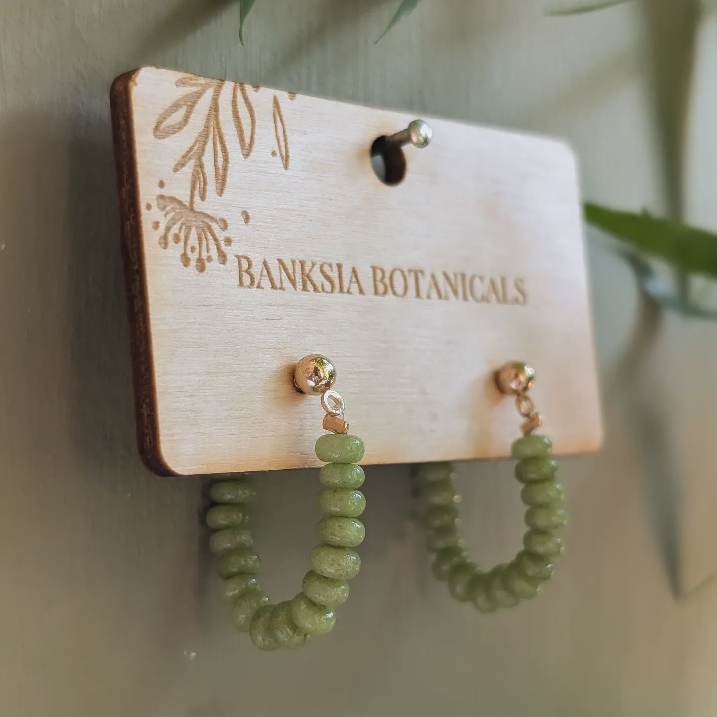 Beaded Stud Loop Earrings - Green