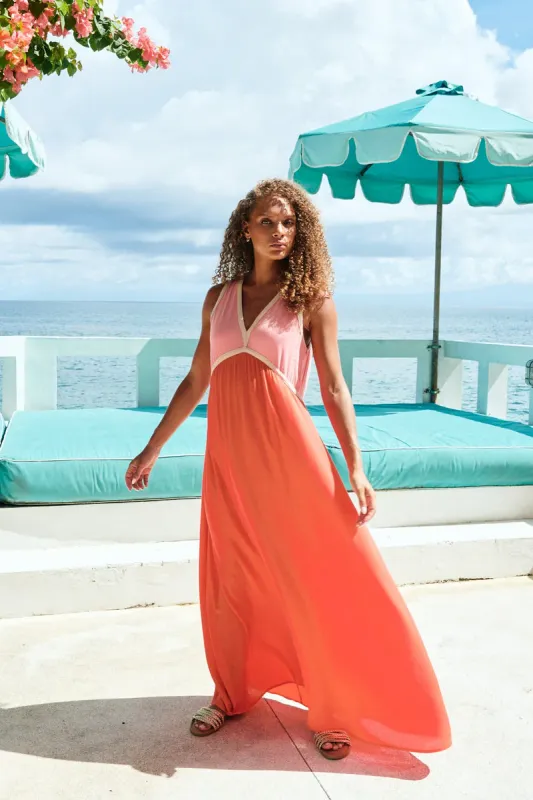 Alegria Spliced Maxi Dress - Cameo/Coral