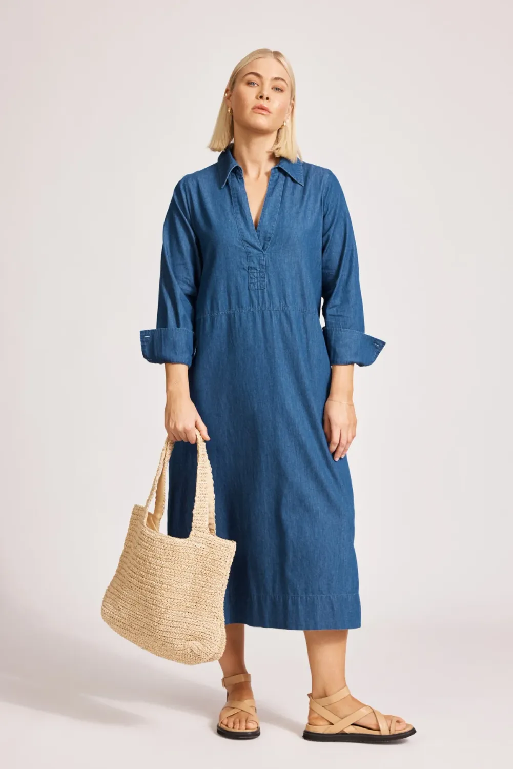 Melenia Denim Collared Dress - Indigo