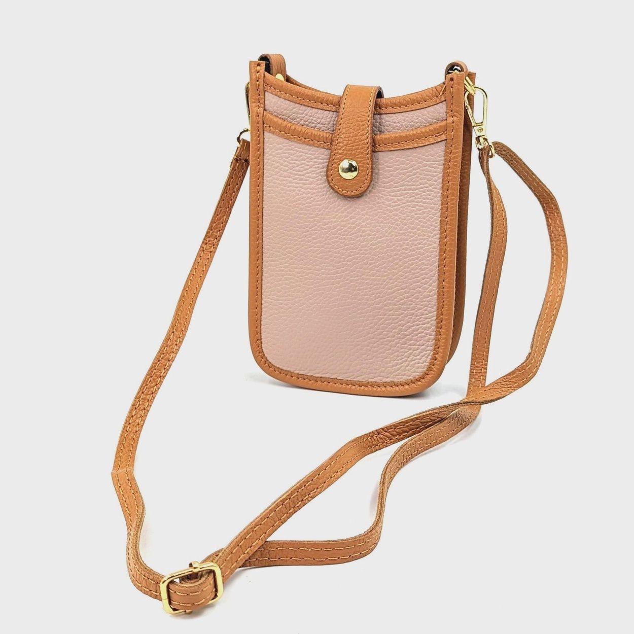 Two Tone Leather Crossbody Phone Bag - Blush/Tan