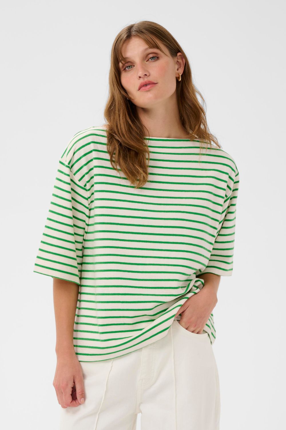 Ingina Sweatshirt - White/Green Stripe