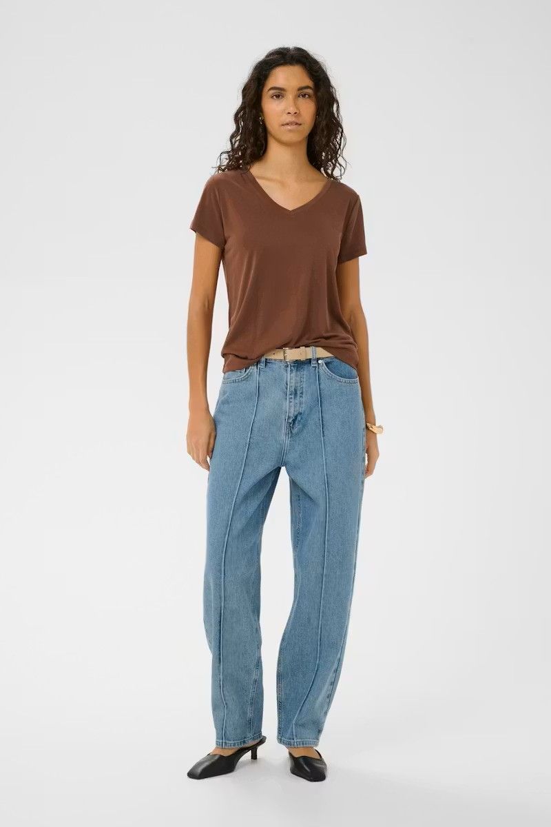 Columbine V-neck SS T-Shirt - Cappuccino