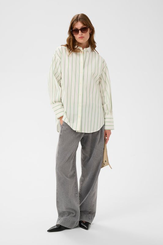 Noelle Striped Shirt - Vibrant Green/White Stripe