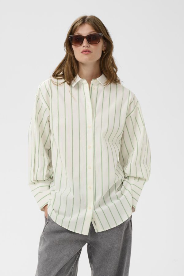 Noelle Striped Shirt - Vibrant Green/White Stripe