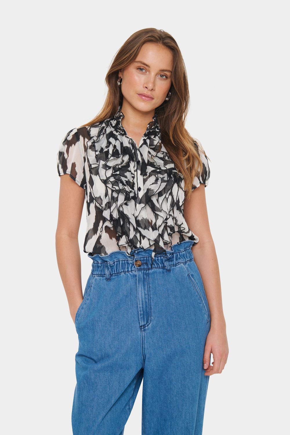 Lilja Crinkle SS Shirt - Black Monochrome Strokes
