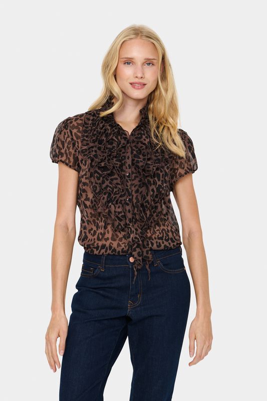 Lilja Crinkle SS Shirt - Chocolate Brown Leopard