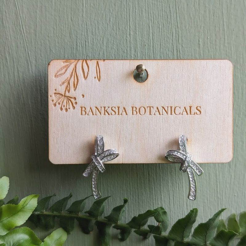 Silver Ribbon Cubic Zirconia Stud Earrings