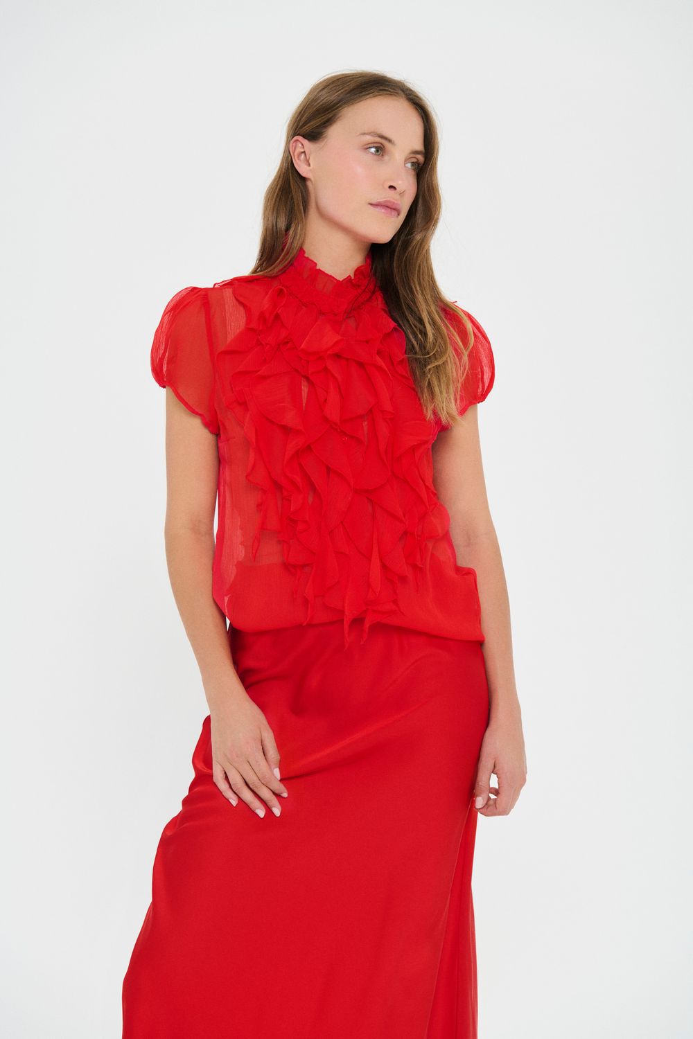 Lilja Crinkle SS Shirt - Chinese Red