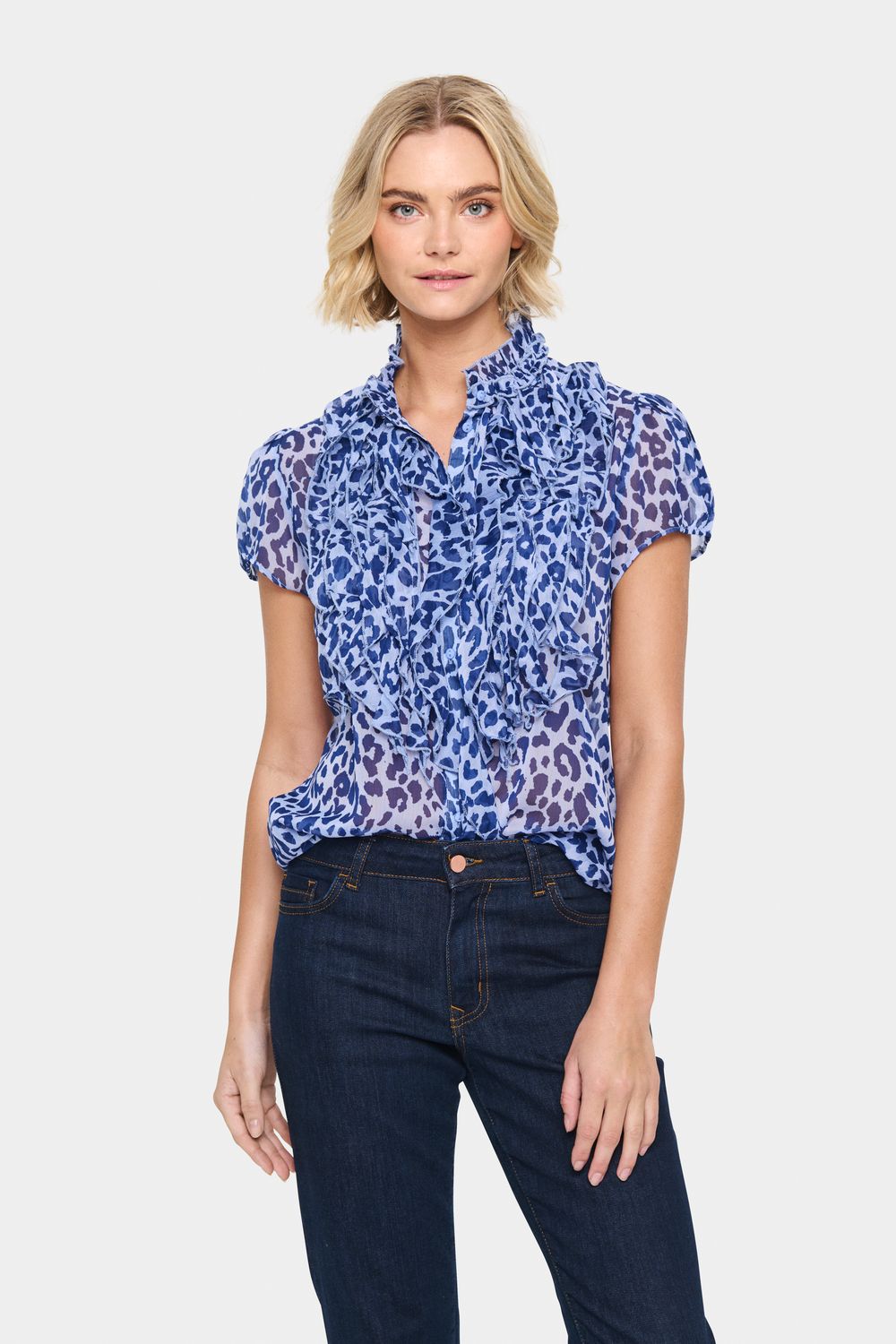 Lilja Crinkle SS Shirt - Hydrangea Midnight Leopard