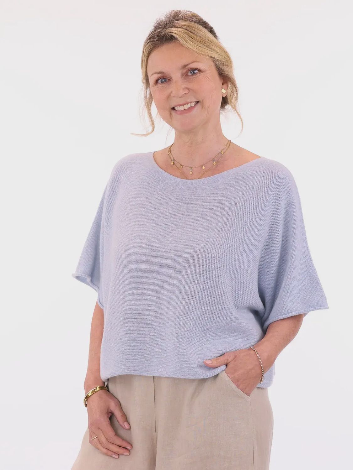 Cashmere Blend Boat Neck Tunic - Sky Blue