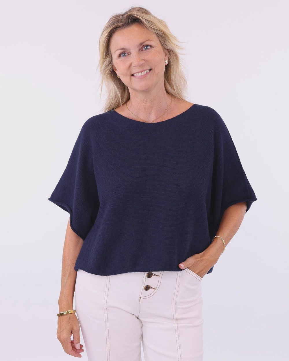 Cashmere Blend Short Tunic Top - Midnight