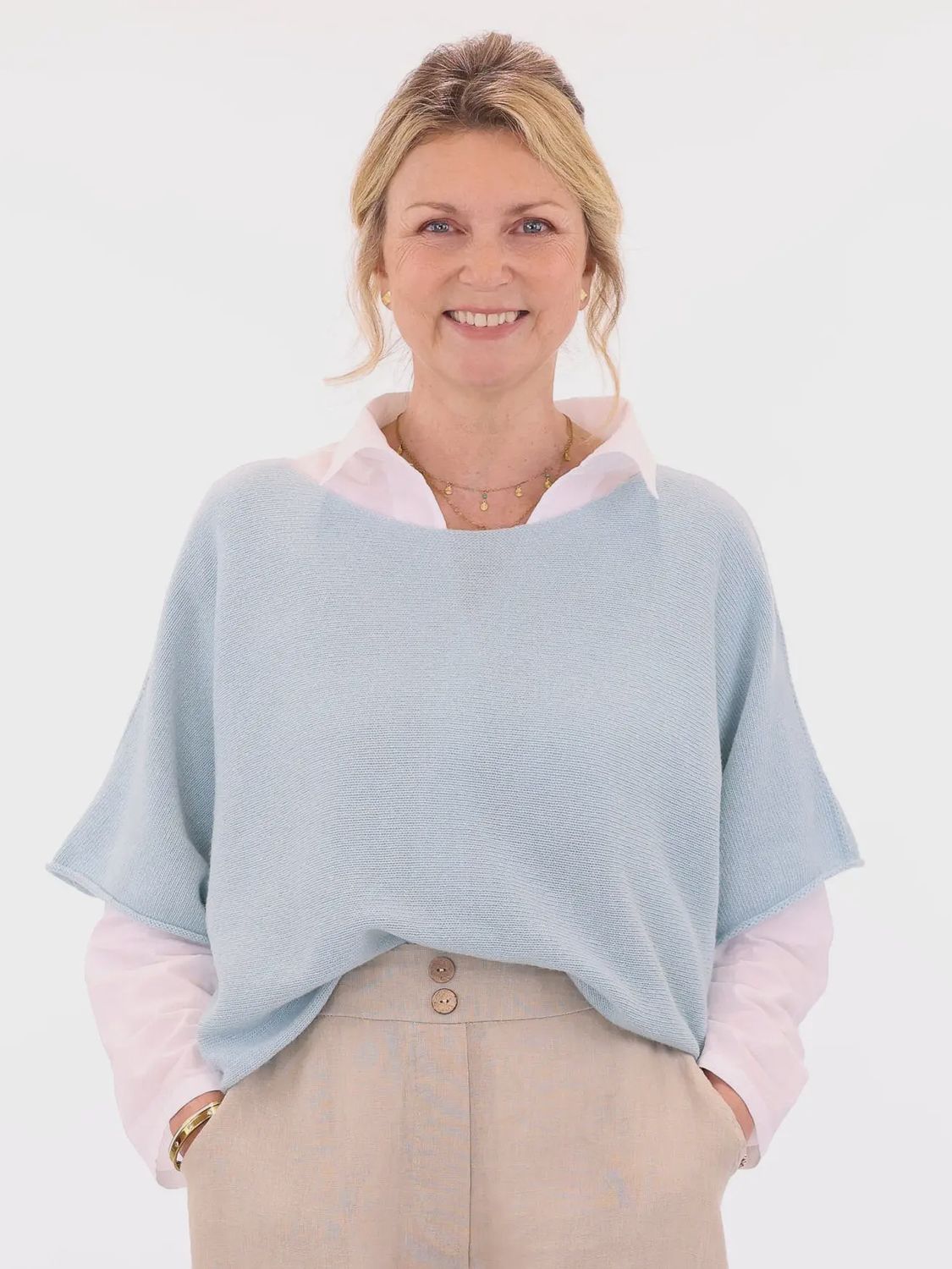 Cashmere Blend Short Tunic Top - Duck Egg