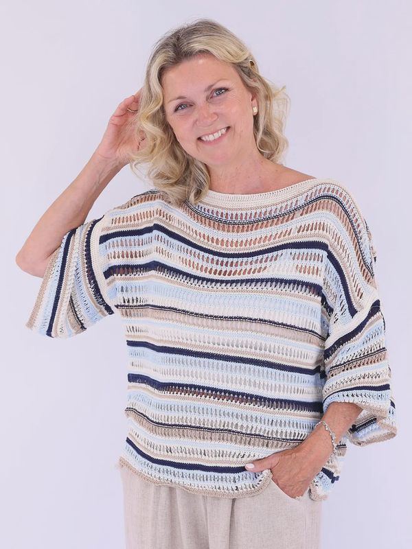 Cotton Blend Sienna Stripey Top - Cream