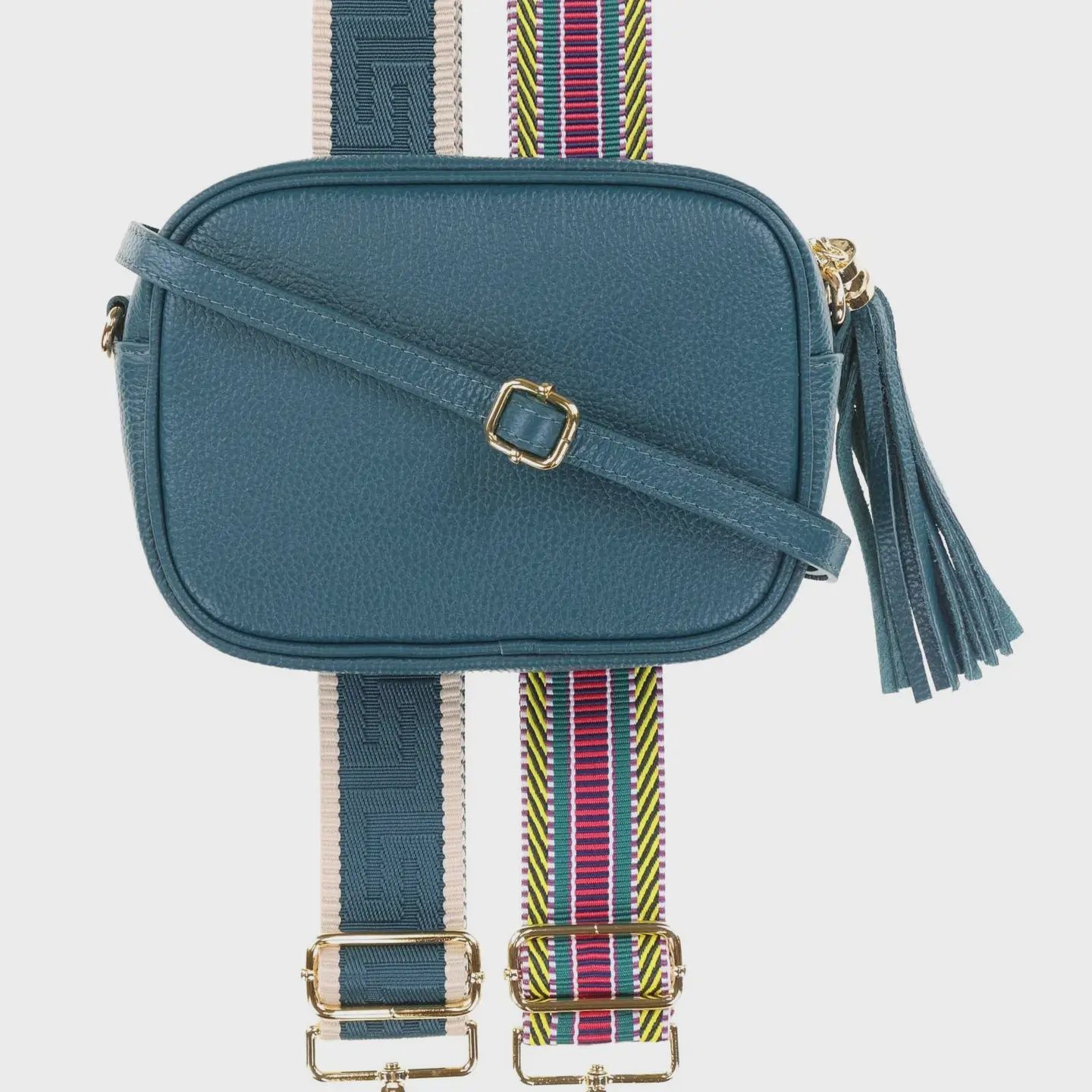 Tassle Crossbody Leather Camera Bag - Teal
